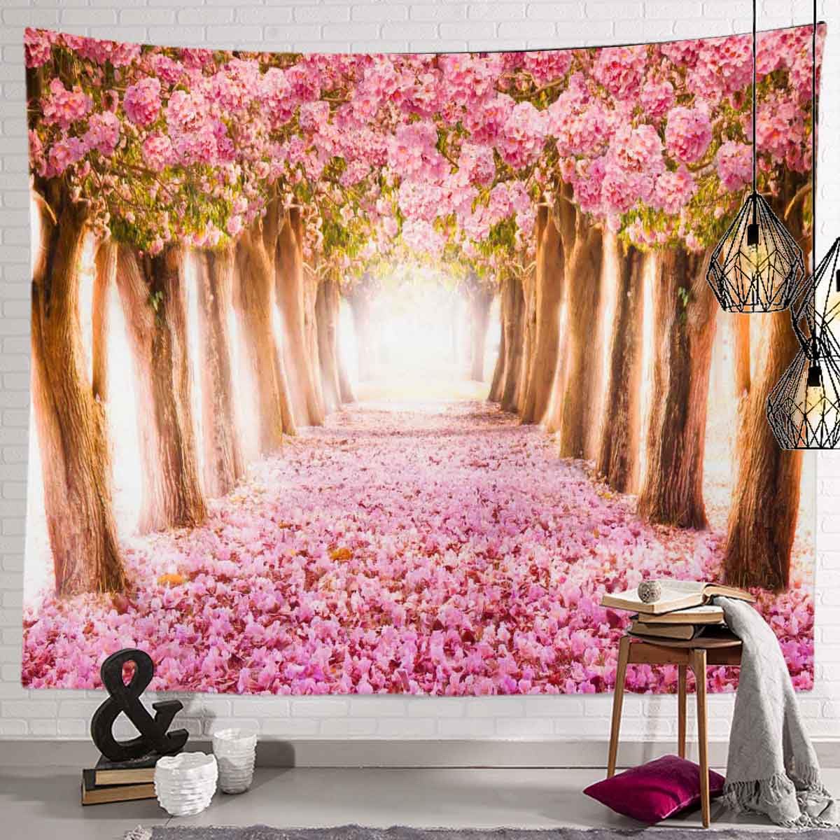 Amazon.com: BULOR Pink Flower Trees Path Tapestry Floral Cherry